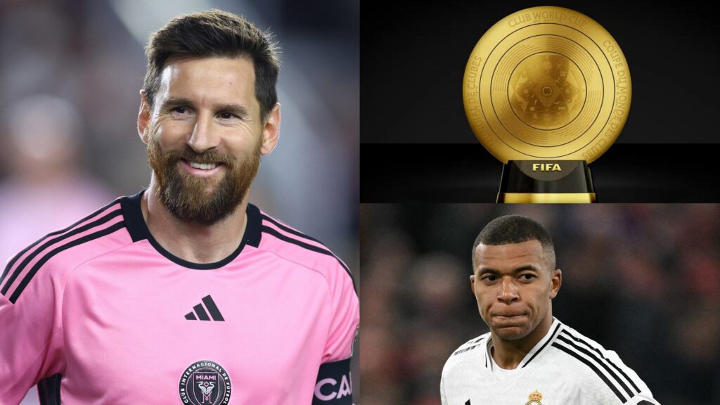 Lionel Messi Kylian Mbappe Club World Cup 2025 trophy