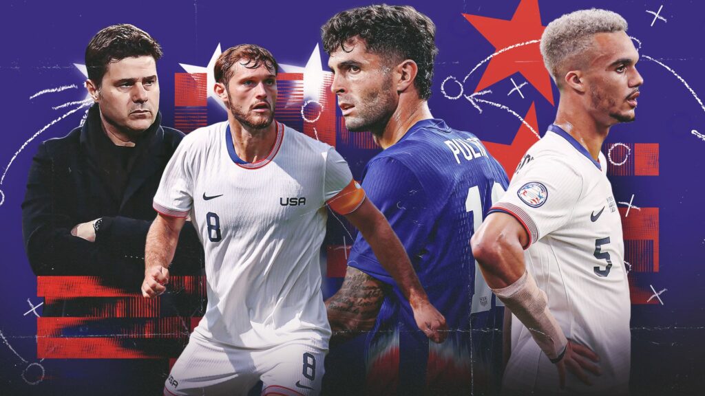 Christian Pulisic, Antonee Robinson, Tanner Tessmann, Mauricio Pochettino USMNT