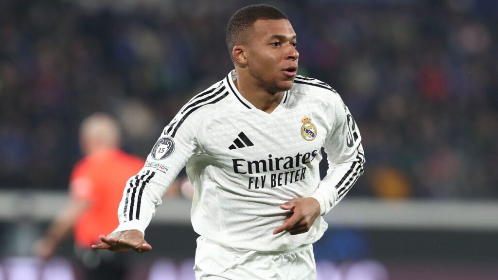 Kylian Mbappe of Real Madrid celebrates scoring