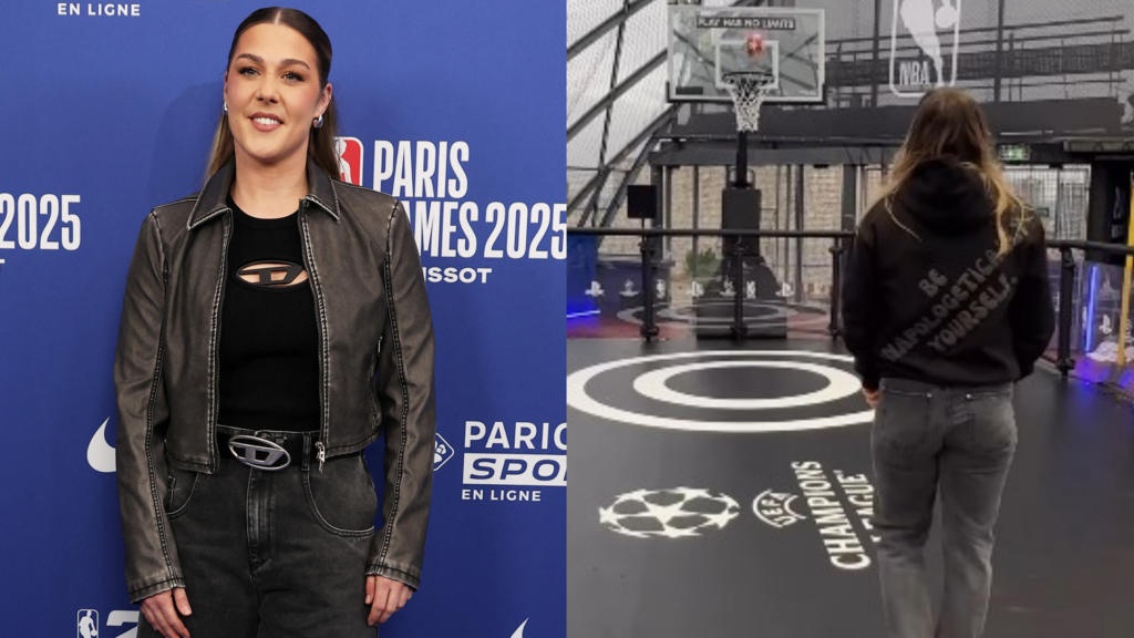 Mary Earps basketball trick shot NBA Paris 2025