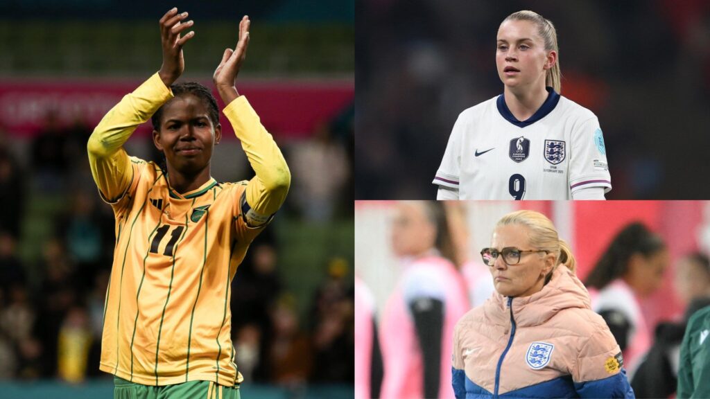 Khadija Shaw Alessia Russo Sarina Wiegman Jamaica England Women composite