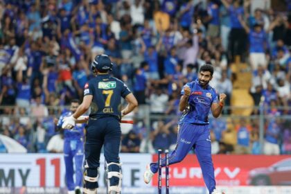 Jasprit Bumrah taking wicket of Shubman Gill