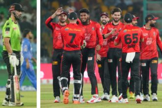 L-R: Daryl Mitchell and Rishad Hossain's Lahore Qalandars team in action during Pakistan Super League 2025, (PHOTO: PCB)