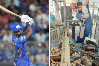 The latest curved bats are machine-made but finished by hand to ensure that the weight is exactly what top players like Hardik Pandya want. (BCCI/Express Photo)