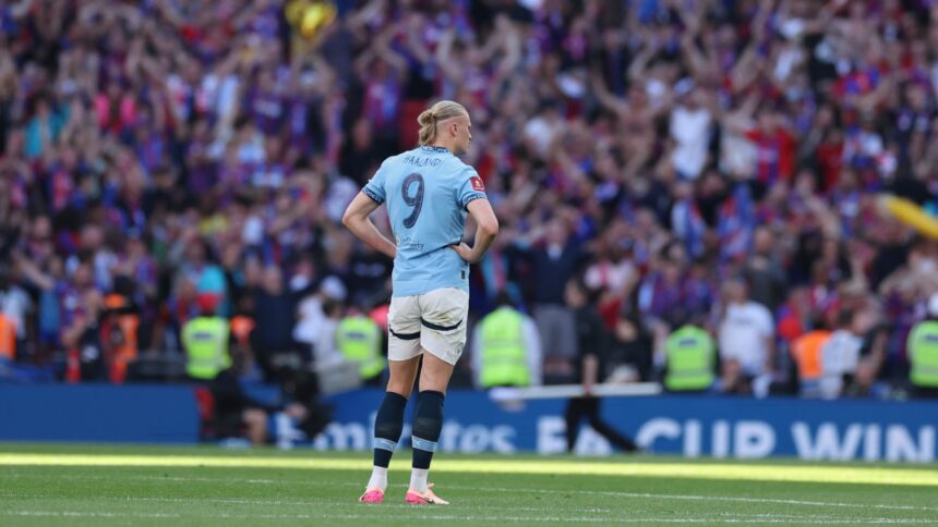 Man City's Erling Haaland in action against Crystal Palace during FA Cup final. (AP)
