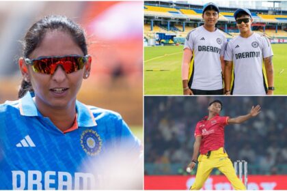 (Clockwise from left) India captain Harmanpreet Kaur, Sree Charani and Kashvee Gautam who made their debuts earlier in the tri-series, and Kranti Goud who is the latest debutant. Images: Sportzpics / BCCI Women