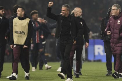 PSG's head coach Luis Enrique celebrates after the Champions League semifinal win over Arsenal. (PHOTO: AP)