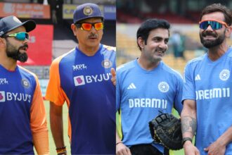 L-R: Virat Kohli with former India coach Ravi Shastri and current coach Gautam Gambhir. (FILE BCCI IMAGE)