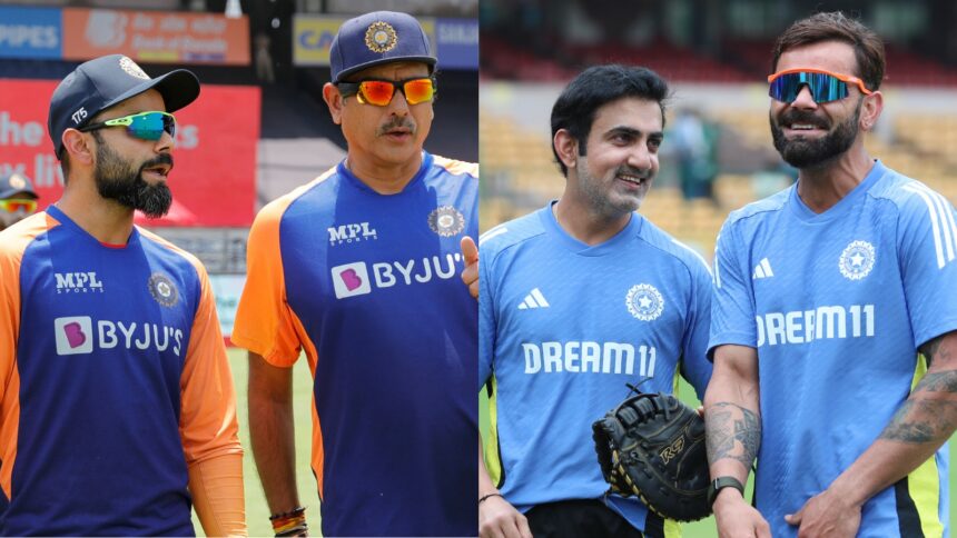 L-R: Virat Kohli with former India coach Ravi Shastri and current coach Gautam Gambhir. (FILE BCCI IMAGE)