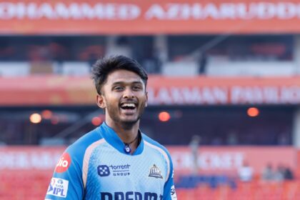 Sai Sudharsan of Gujrat Titans before the start of the match 20 of the Indian Premier League season 18 (IPL 2025) between Sunrisers Hyderabad and Gujarat Titans held at the Rajiv Gandhi International Stadium, Hyderabad on the 6th April 2025. (Sportzpics for IPL)