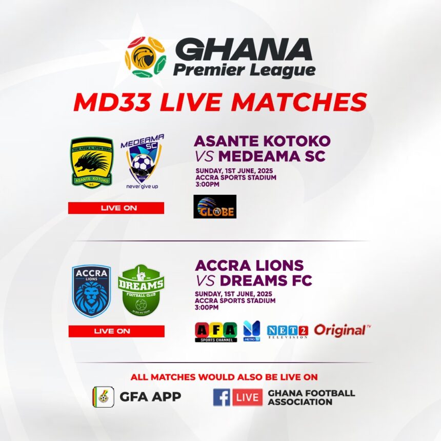 TV schedule for Premier League Matchday 33 announced