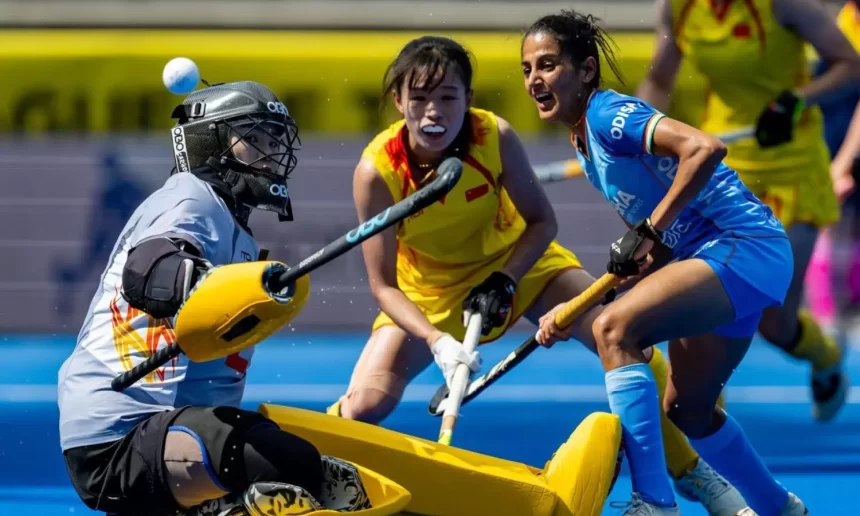 Indias Baljeet Kaur in action against China at the 2024-25 FIH Pro League