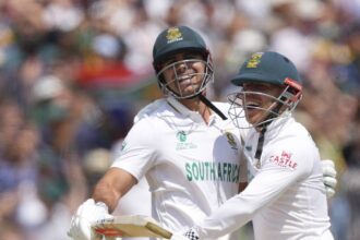 At the other end was a considerably calmer David Bedingham, top scorer from first innings, and someone Verreynne called as his “best mate in cricket." (AP Photo)