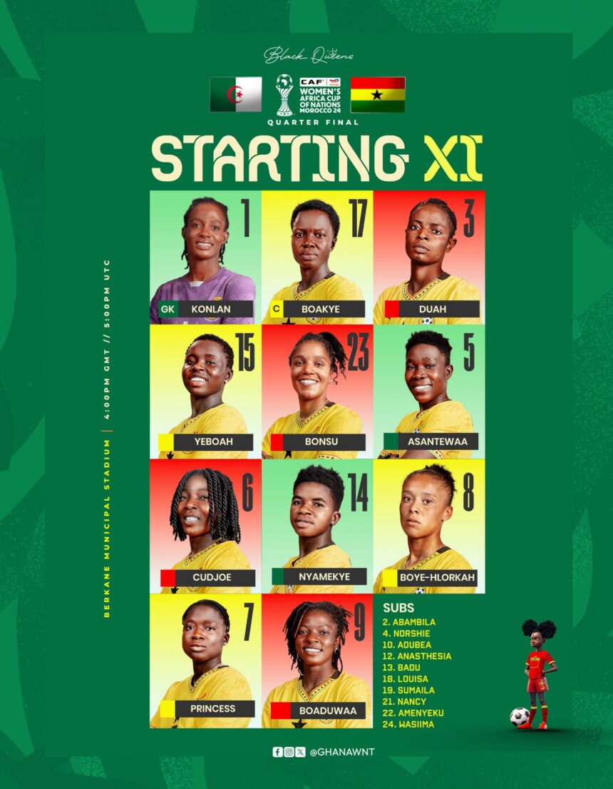 Stella Nyamekye makes first start, Josephine Bonsu keeps place in starting lineup for Algeria