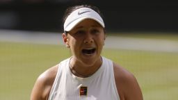 Tennis - Wimbledon - All England Lawn Tennis and Croquet Club, London, Britain - July 12, 2025 Amanda Anisimova of the U.S. reacts during the women's singles final against Poland's Iga Swiatek REUTERS/Andrew Couldridge