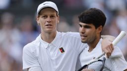 Tennis - Wimbledon - All England Lawn Tennis and Croquet Club, London, Britain - July 13, 2025 Italy's Jannik Sinner celebrates after winning the men's singles final against Spain's Carlos Alcaraz REUTERS/Stephanie Lecocq
