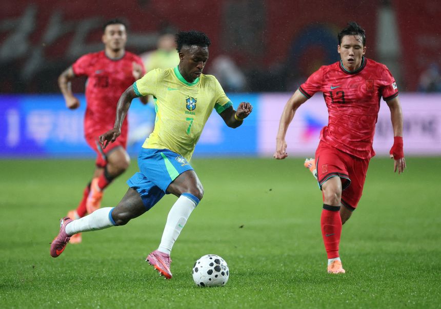 Brazil's Vinícius Jr. dribbles against South Korea in October.