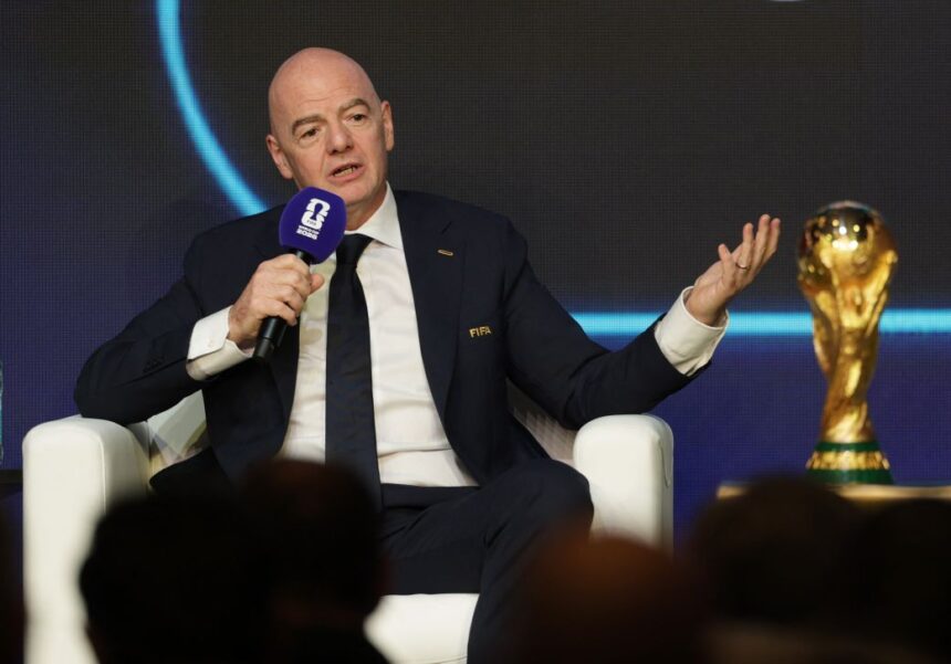 FIFA President Gianni Infantino speaks during the World Cup match schedule announcement on December 6.