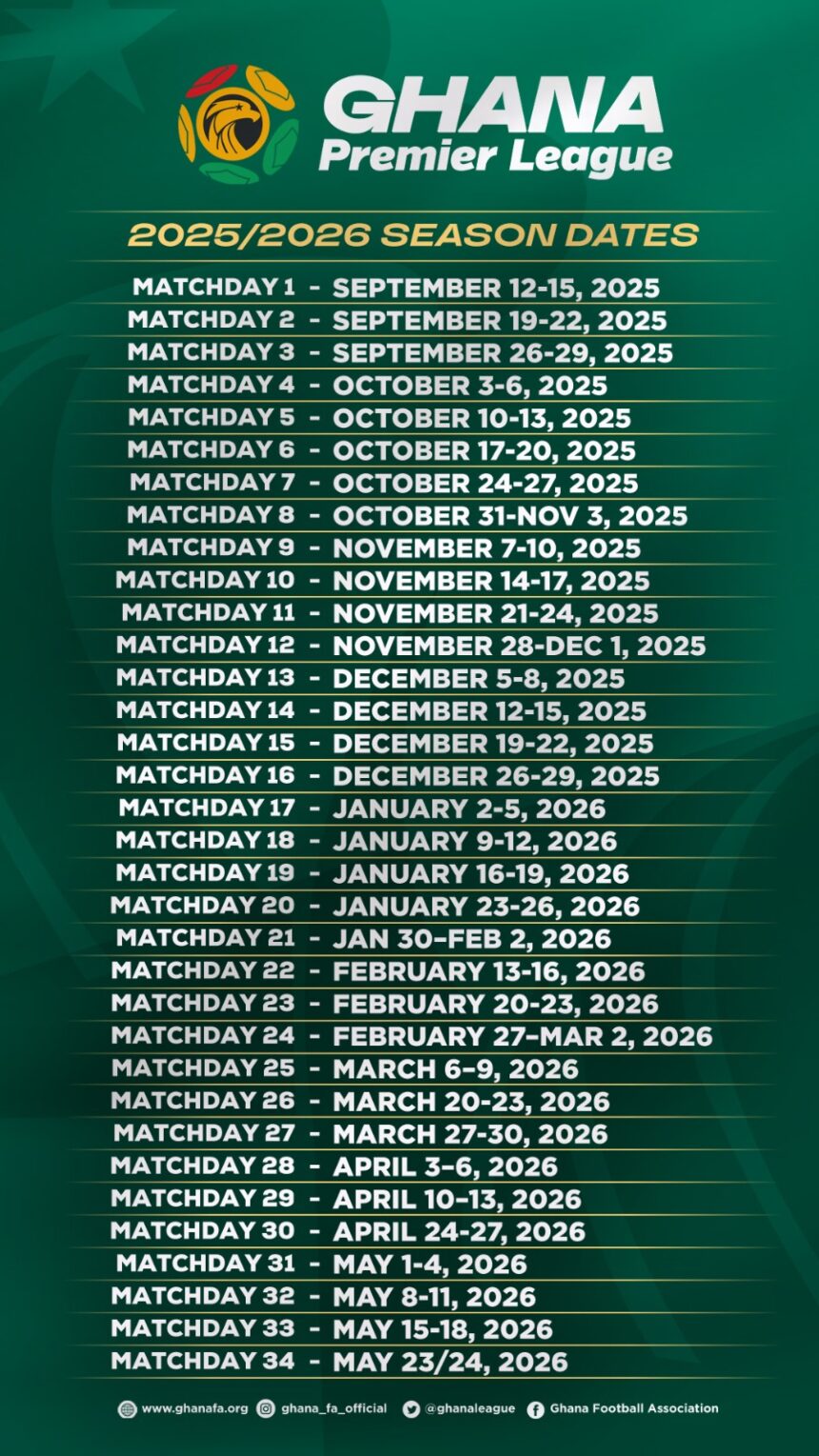 Dates for 2025/26 Premier League season released
