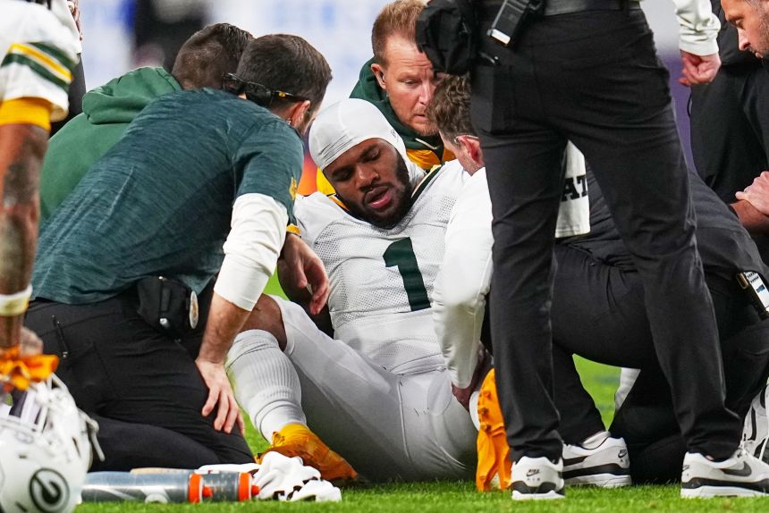 Green Bay Packers defensive end Micah Parsons seen after an injury suffered in the second half against the Denver Broncos on Sunday.