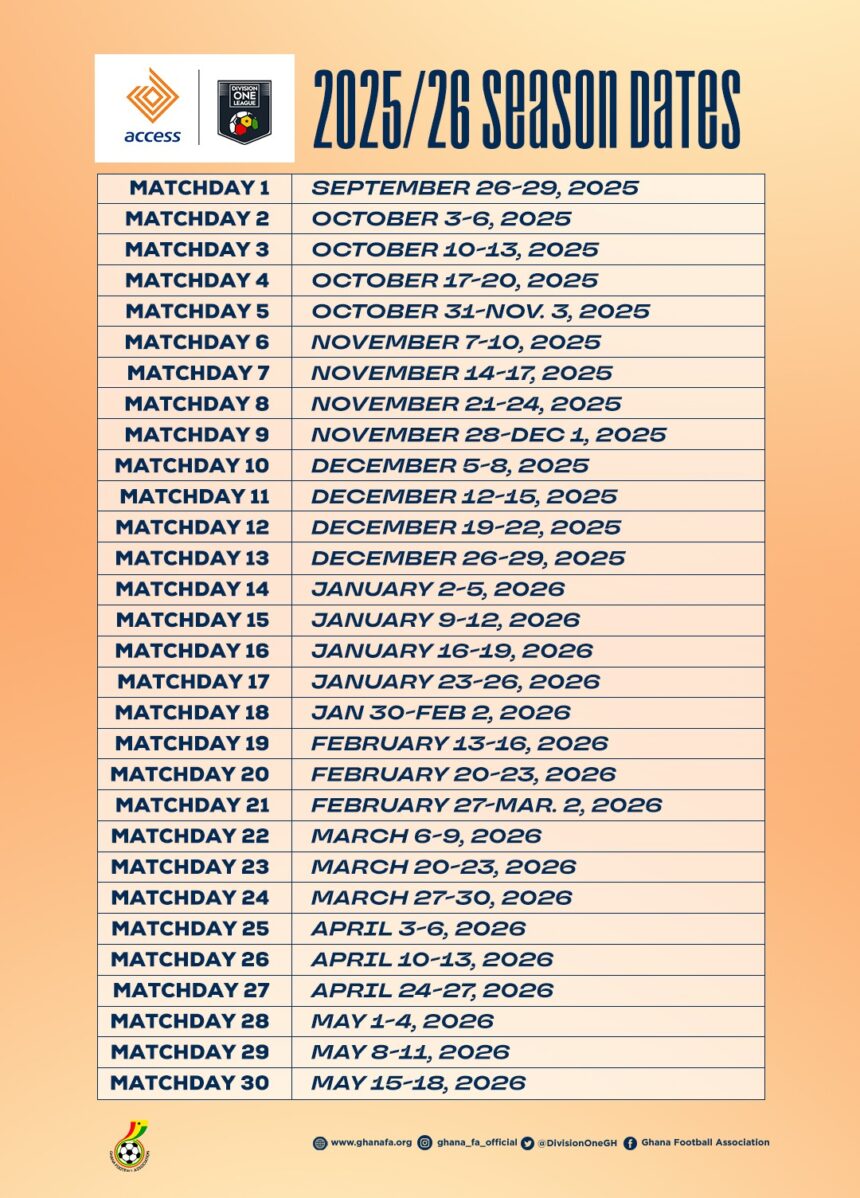 2025/26 Access Bank Division One League Season Dates Announced