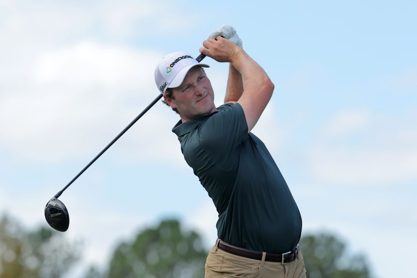 Vince Whaley plays his shot from the third tee during the final round of the Sanderson Farms Championship in Jackson, Mississippi, on October 05, 2025.