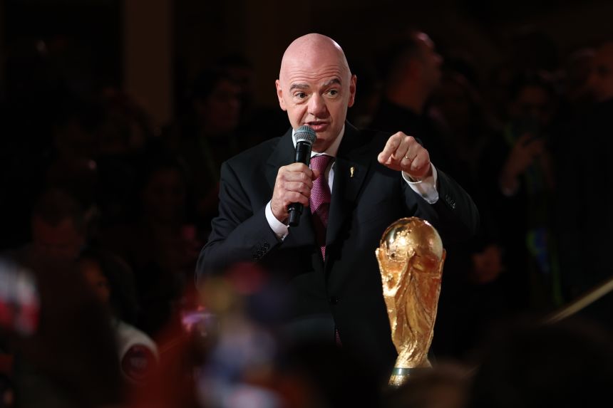 FIFA president Gianni Infantino spoke during the VIP Welcome Reception ahead of the FIFA men's World Cup 2026 draw at the John F. Kennedy Center for the Performing Arts on December 4 in Washington, DC.