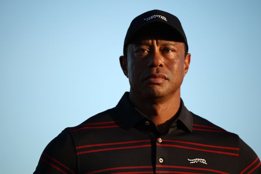 Tiger Woods attends the trophy ceremony at the Hero World Challenge on December 7.