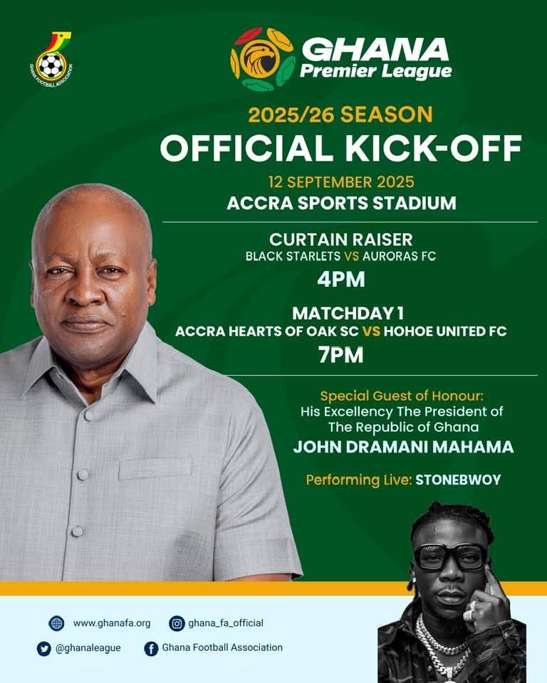 President John Dramani Mahama to kick off 2025/26 Premier League season in Accra