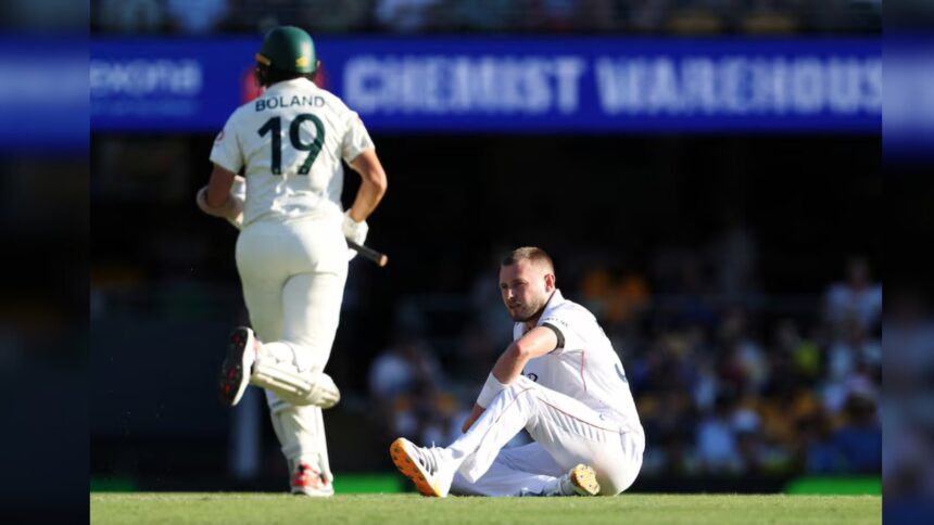 England pacer Gus Atkinson in action during Brisbane Ashes Test. (PHOTO: Reuters)