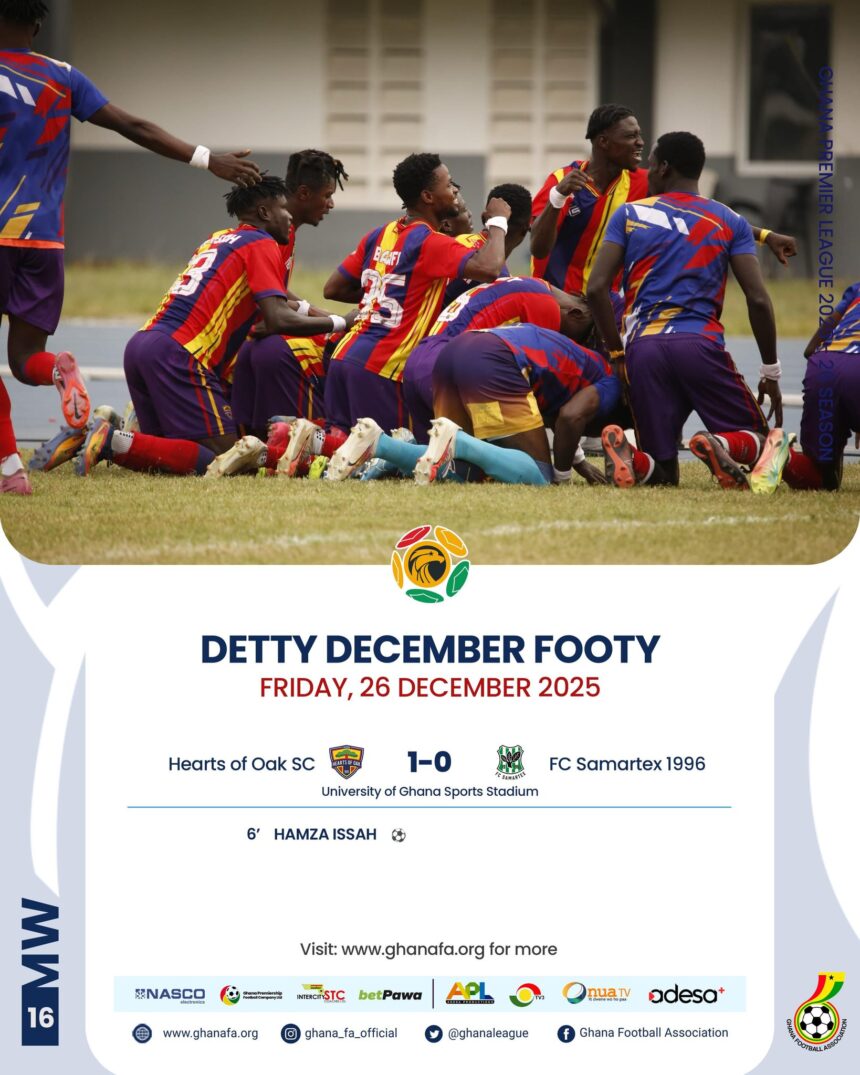 Premier League: Hearts of Oak storm into title contention with gritty win over FC Samartex 1996