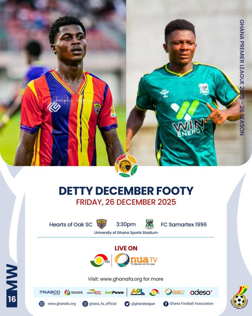 Premier League: Hearts of Oak aim to tighten title grip as FC Samartex seek capital breakthrough on Friday