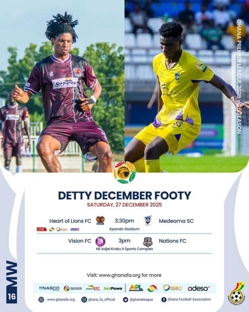 Premier League Preview: Heart of Lions seek revival against title-chasing Medeama as Vision host Nations FC