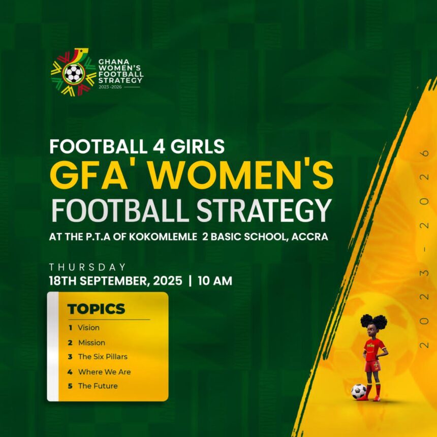 Football ‘4’ Girls Project to launch at Kokomlemle Basic 2 School in Accra on Thursday Sept 18