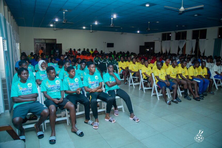 Executive Council member Eugene Nobel welcomes teams to the inaugural Girl's U-17 Elite Championship at Prampram