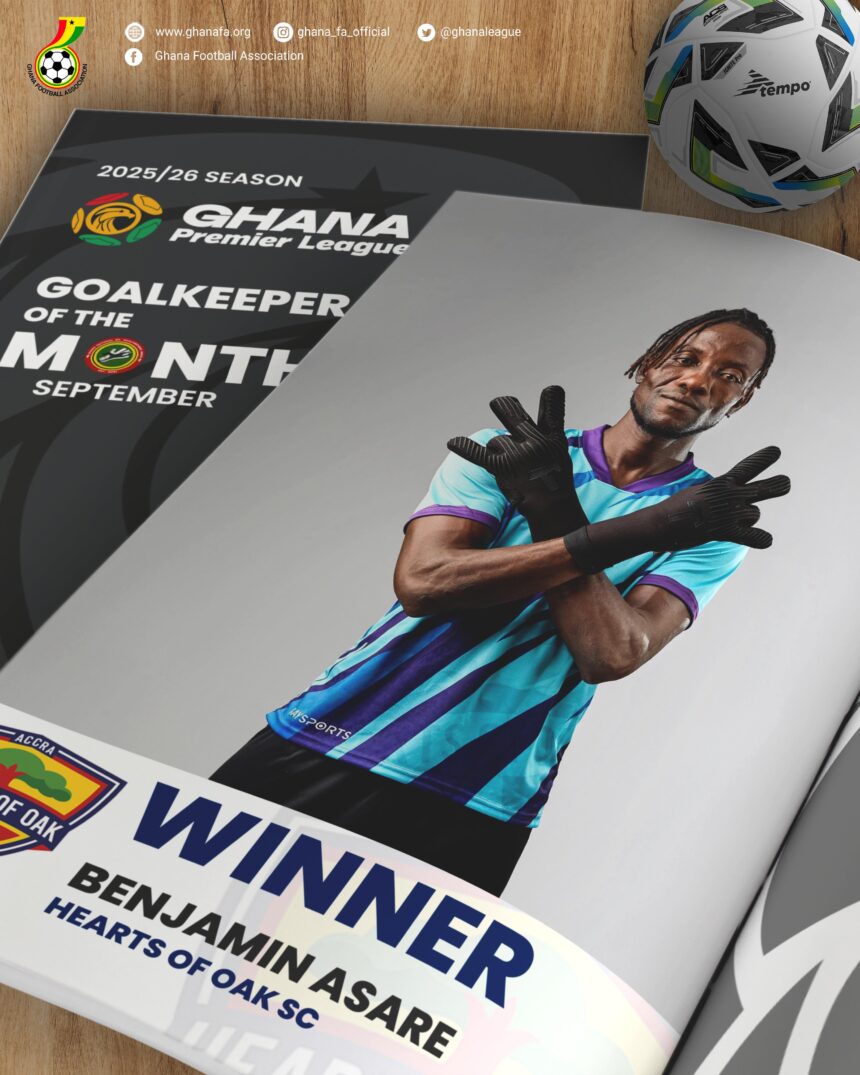 Benjamin Asare named Goalkeeper of the month for September