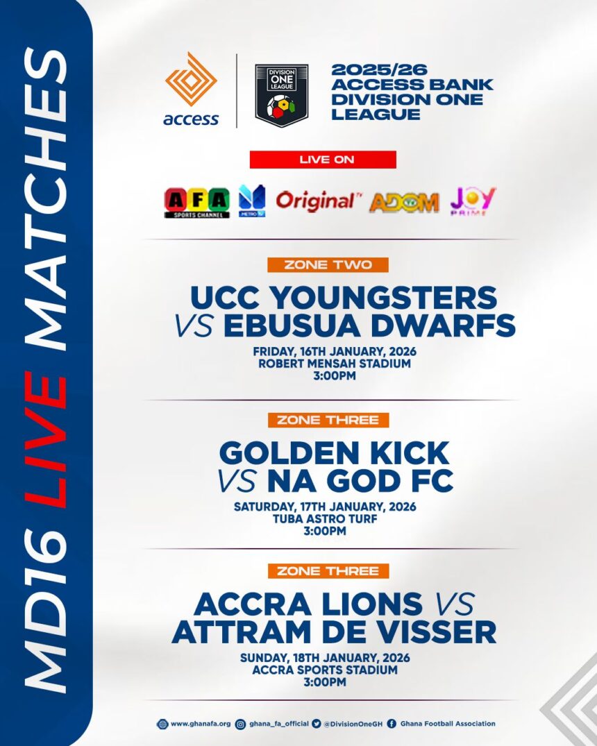 Access Bank Division One League: Three matches to air live on Matchday 16