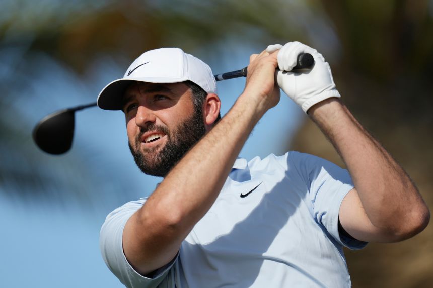 Scottie Scheffler hits his tee shot at the ninth hole during the second round of The American Express on Friday.