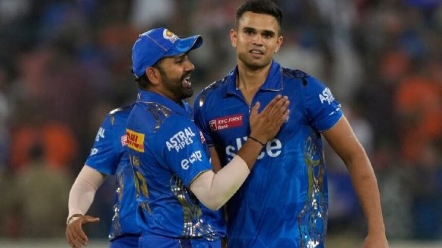 File image of Mumbai Indians' Arjun Tendulkar being congratulated by Rohit Sharma, as they celebrate the wicket of Sunrisers Hyderabad's Bhuvneshwar Kumar. (AP)