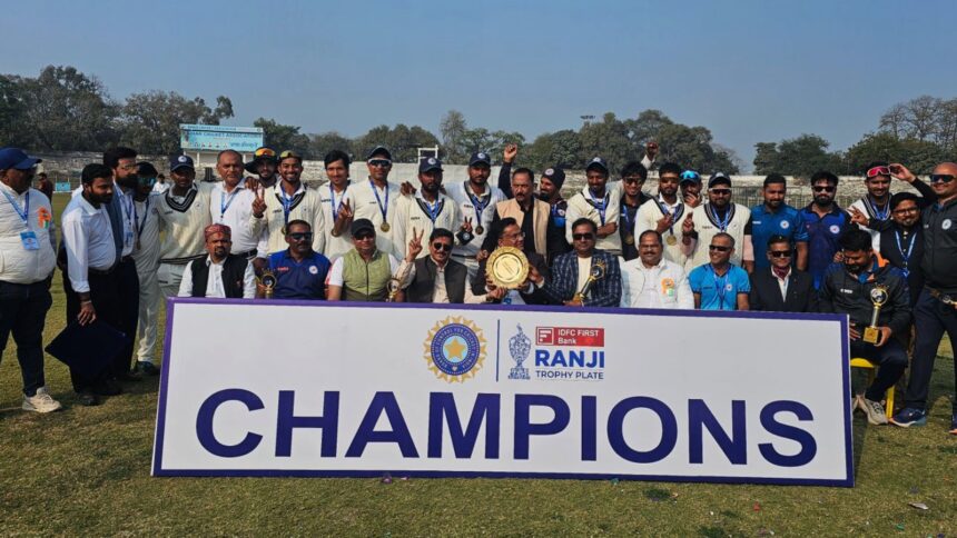 Bihar defeated Manipur in Ranji Trophy 2025-26 Plate final to secure promotion in Elite group next season. (PHOTO: X/BCCI DOMESTIC)