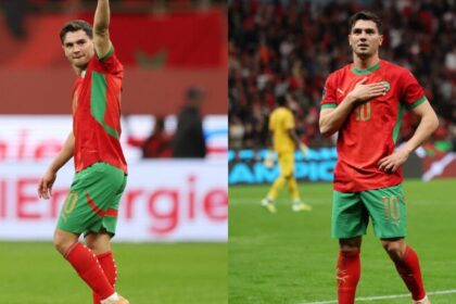Brahim Diaz celebrates his goal for Morocco against Tanzania in the Africa Cup of Nation round of 16 match. (PHOTO: Reuters)