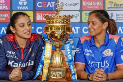 Smriti Mandhana (left) and Harmanpreet Kaur during the Women's Premier League press conference ahead of WPL 2026. (PHOTO: WPL via X)