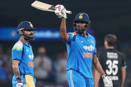 IND vs NZ: Harshit Rana cracked his maiden ODI fifty in Indore. (AP Photo)