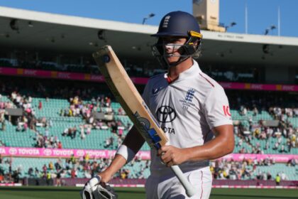 England's Jacob Bethell walks from the field at the close of play during on day four of the fifth and final Ashes cricket test between England and Australia in Sydney, Wednesday, Jan. 7, 2026. (AP Photo)