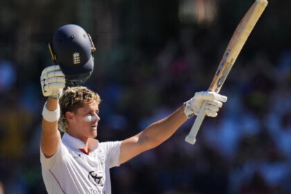 Jacob Bethell celebrates his maiden Test century in the Ashes at Sydney. (AP Photo)