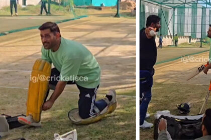 Former India and CSK captain MS Dhoni at JSCA in Ranchi. (PHOTO: Screengrab/JSCA Instagram)