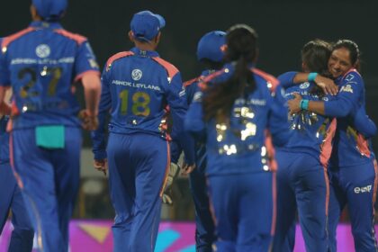 MI vs DC, WPL 2026 Live Cricket Streaming: Mumbai Indians players celebrate a Royal Challengers Bengaluru wicket at DY Patil Stadium on Friday. (Express Photo by Amit Chakravarty)