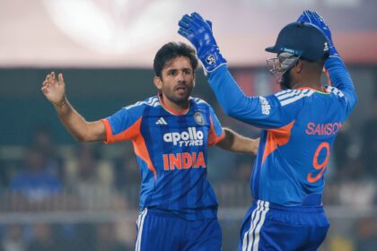 Indian spinner Ravi Bishnoi in action during 3rd T20I vs New Zealand. (PHOTO: CREIMAS FOR BCCI)