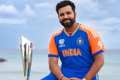 India captain Rohit Sharma with the T20 World Cup trophy.