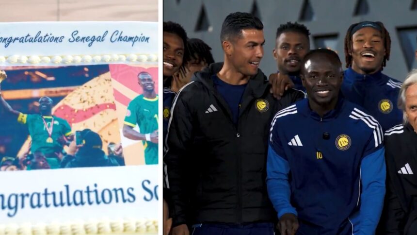 Cristiano Ronaldo and Al Nassr squad welcoming Sadio Mane after his AFCON Africa Cup of Nations win. (PHOTO: Screengrab/X- Al Nassr)